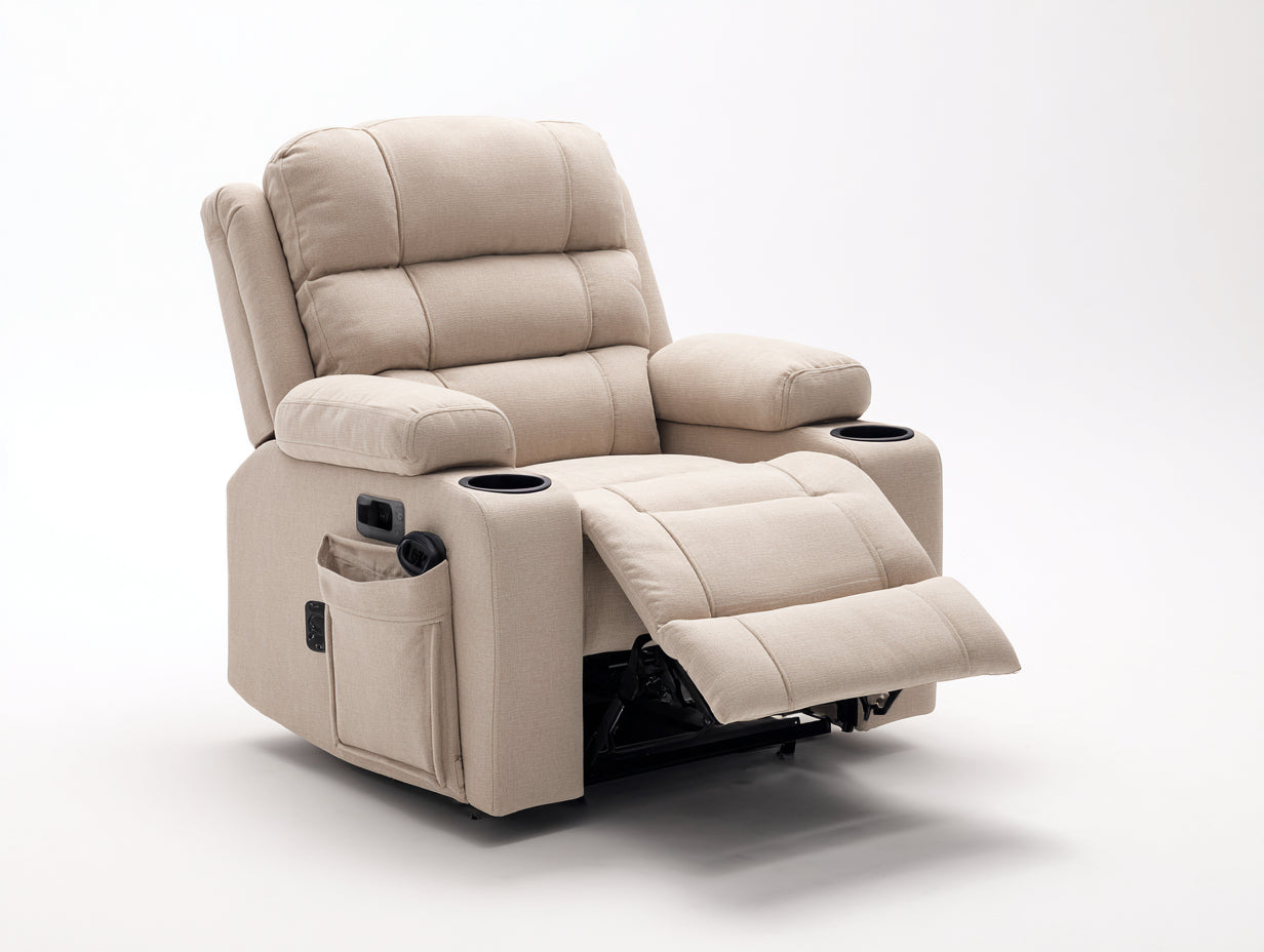 Sillones reclinables tela acolchada 95x98x108 cm - Beige-Negro - Diseño ergonómico con portavasos