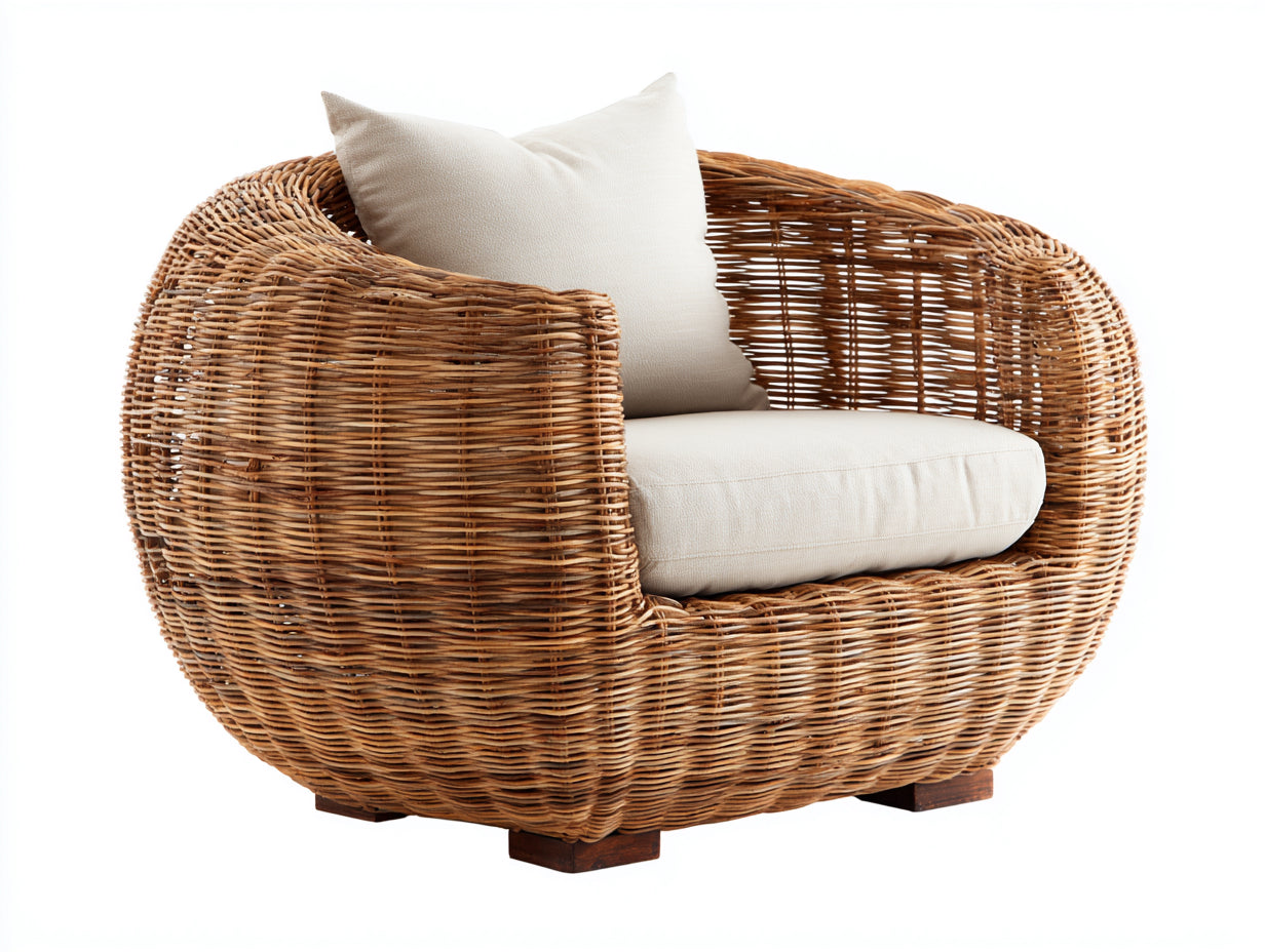 Sillones de ratán 98x88x78 cm - natural-crema - diseño redondeado