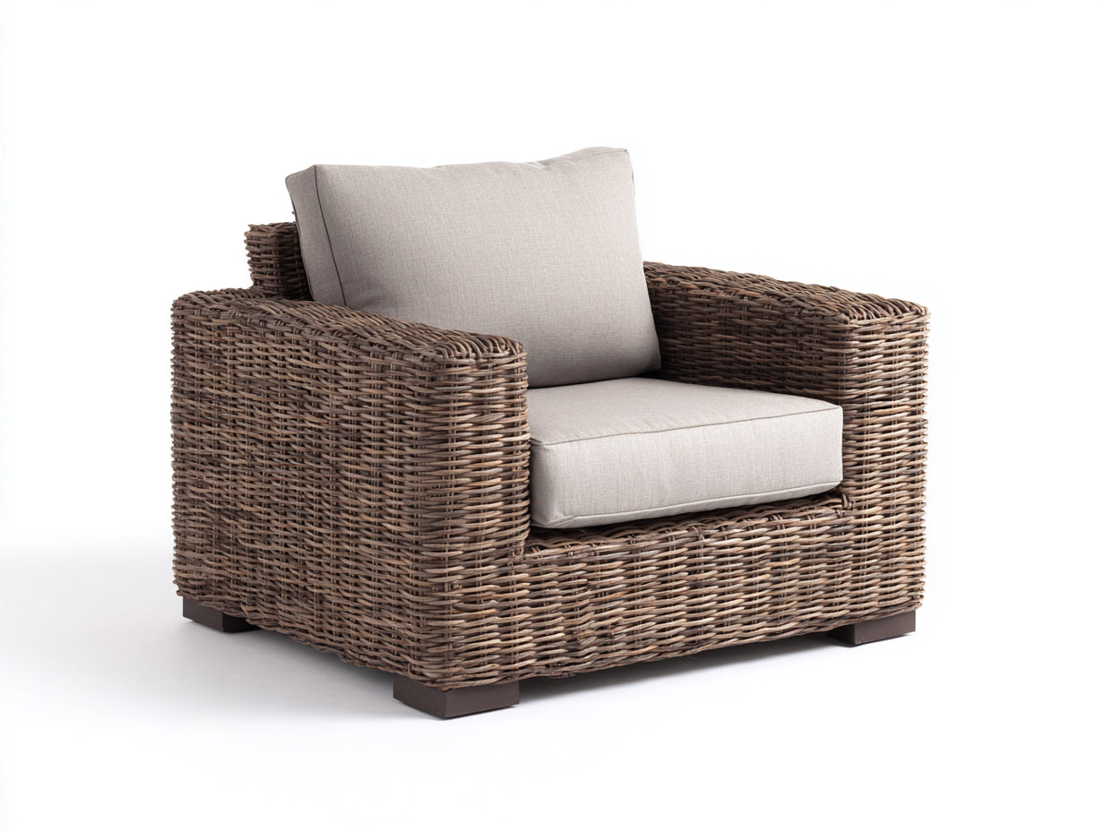 Sillón de ratán 104x86x75 cm - natural y beige - diseño exterior