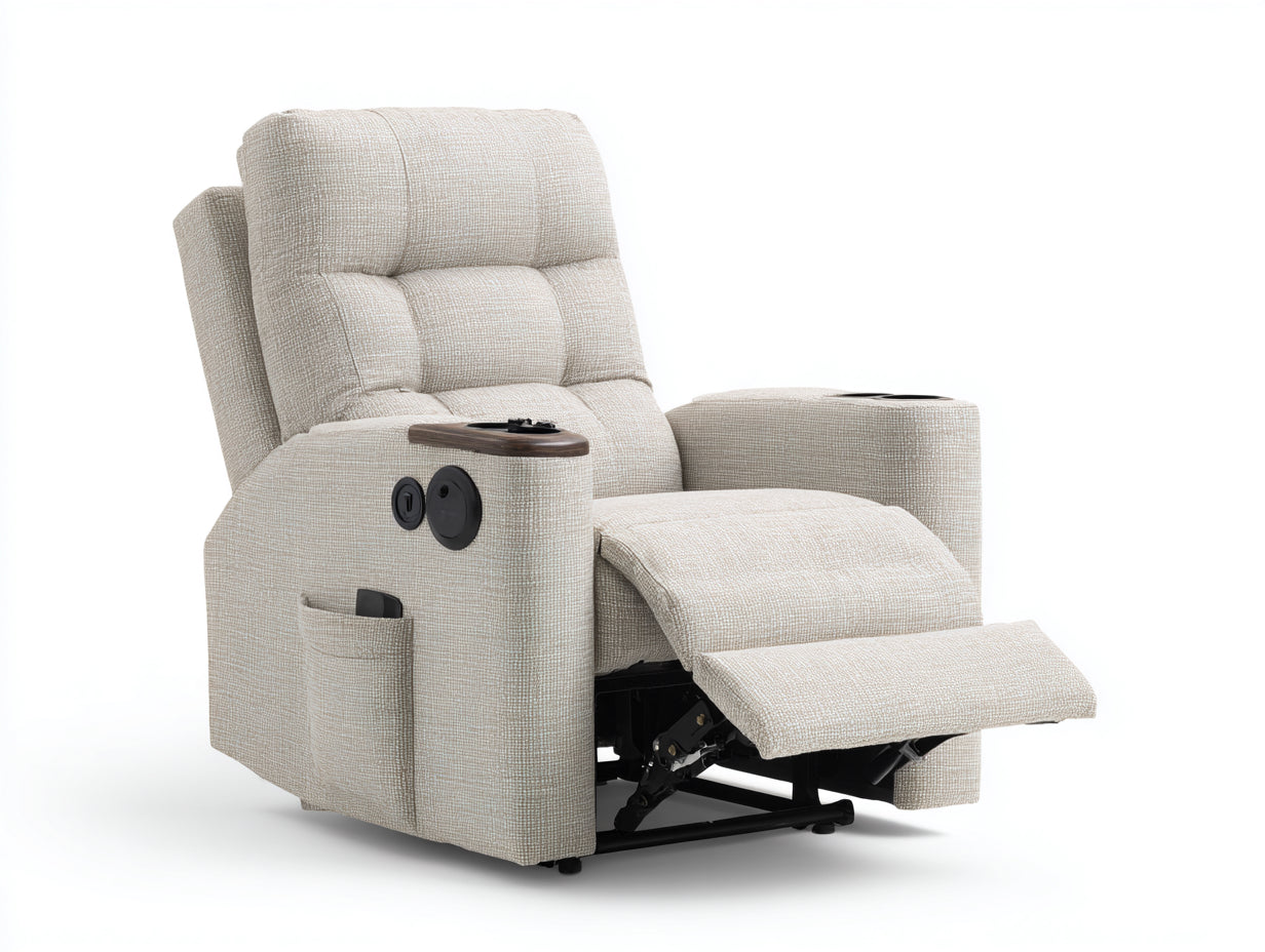 Sillón reclinable tapizado 95x93x105 cm - beige y negro - con reposapiés extensible
