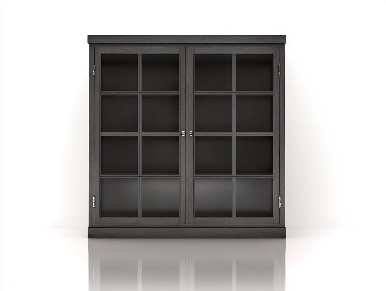 Vitrinas de madera y vidrio 130x40x160 cm - gris oscuro - diseño clásico para salón