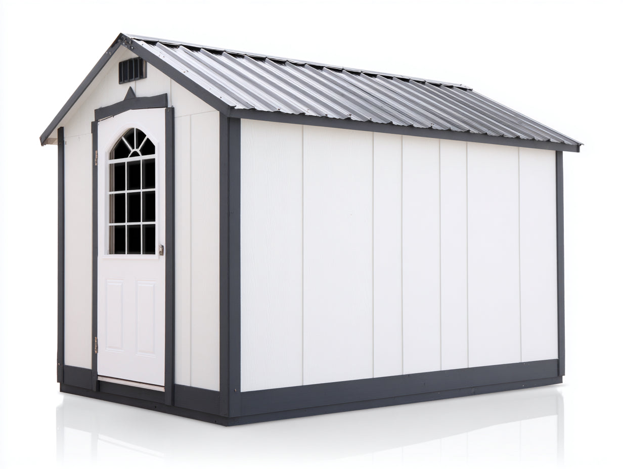 Casetas de jardín de madera 275x175x225 cm - blanco y gris oscuro - diseño clásico con 1 puerta