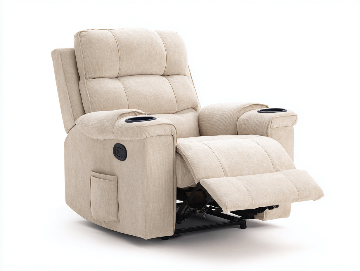 Sillones reclinables de tela 96x94x108 cm - beige claro - sillón relax con portavasos integrados