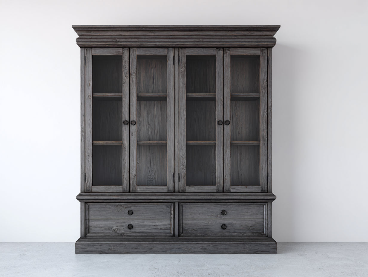 Vitrinas madera 180x45x210 cm - gris oscuro - con puertas de cristal