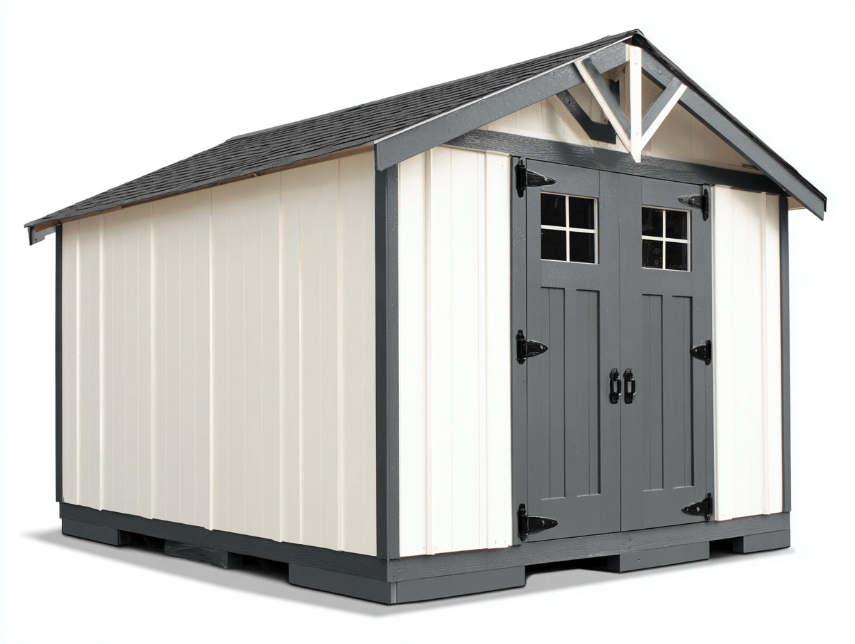 Caseta de jardín de madera 245x180x210 cm - crema y gris oscuro - diseño clásico con 2 puertas