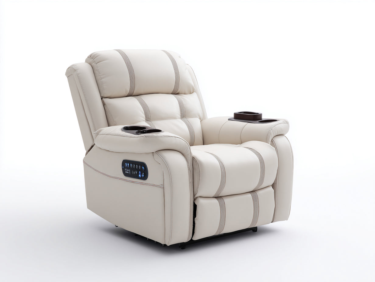 Sillones reclinables 95x92x108 cm de cuero sintético - beige - función reclinable eléctrica para salón