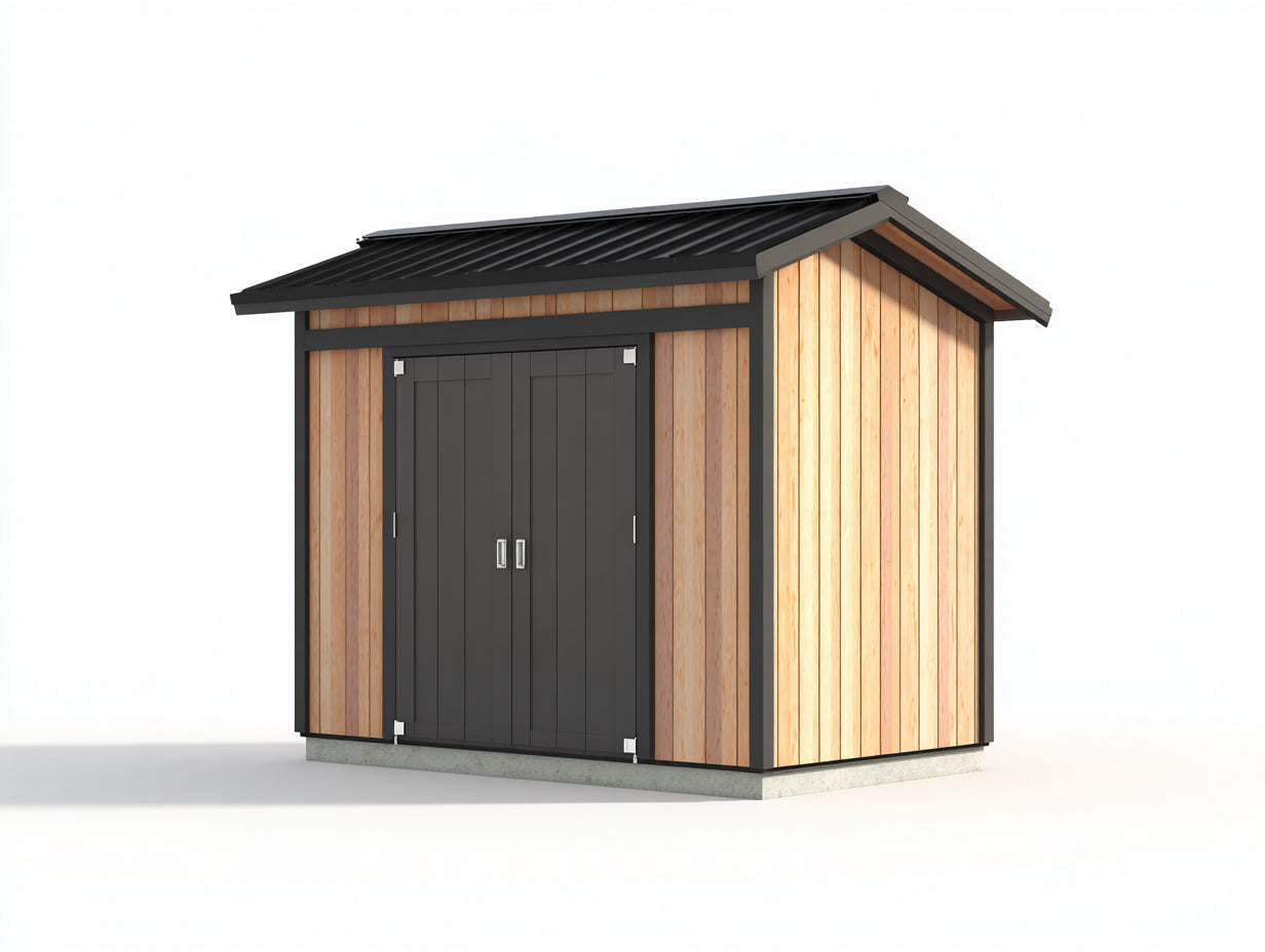 Caseta de jardín de madera 260x200x220 cm - natural y negro - con doble puerta