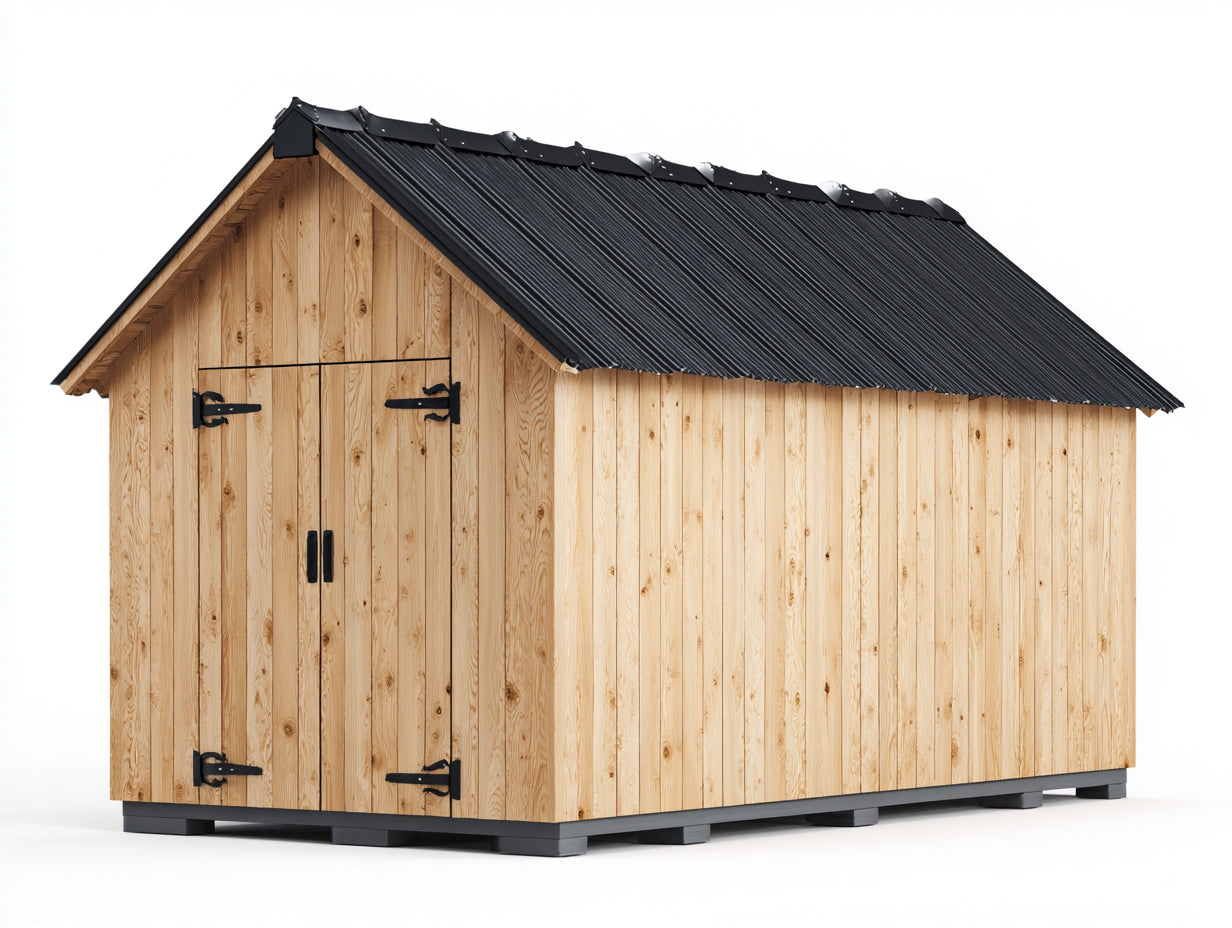 Casetas de jardín madera 340x230x245 cm - natural-negro - con puertas dobles