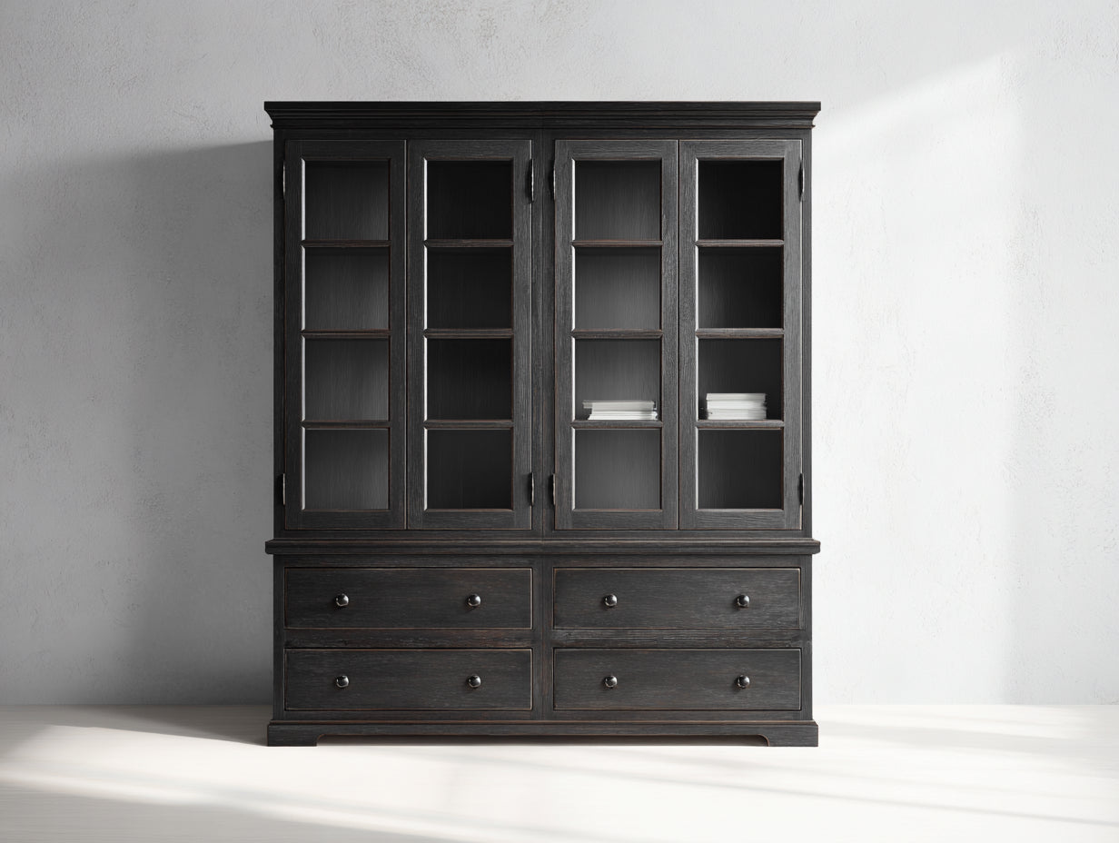 Vitrinas de madera 145x42x185 cm - negro - diseño clásico con 4 puertas y 4 cajones