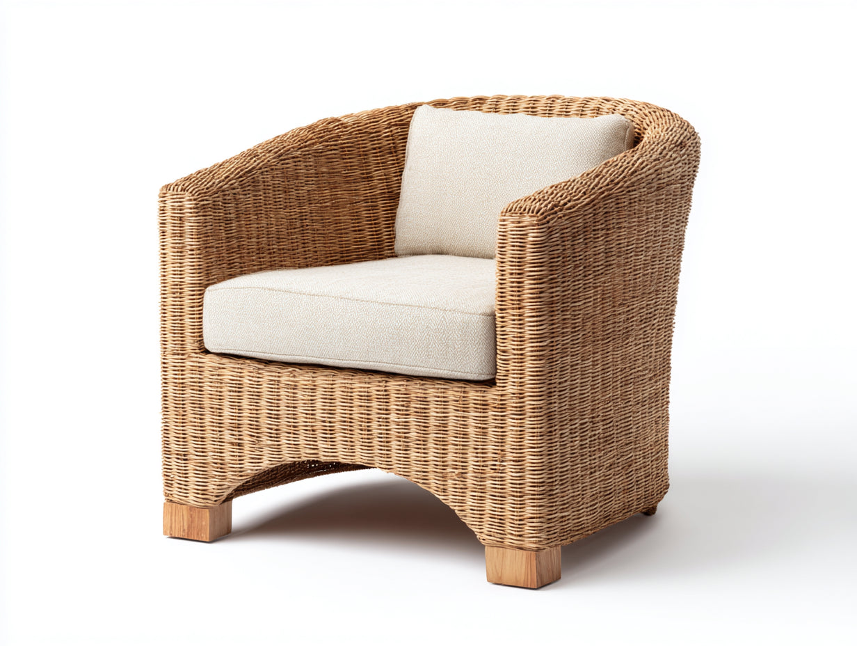 Sillón de ratán 90x82x78 cm - natural y beige - diseño exterior