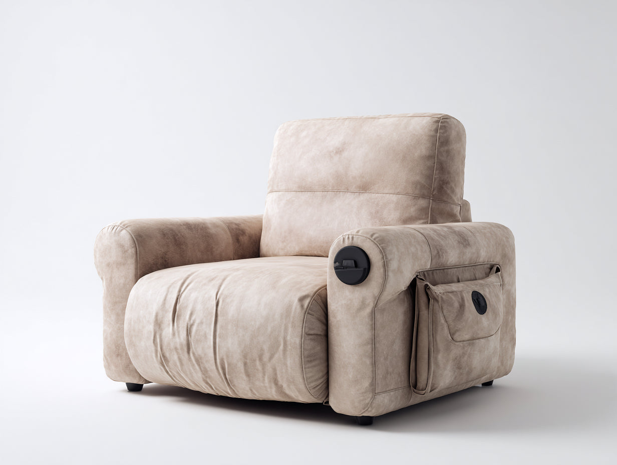 Sillones reclinables tela efecto ante 102x96x88 cm - Beige-Negro - Diseño confortable con bolsillo lateral