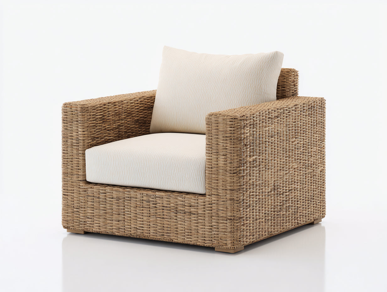 Sillones de ratán 96x87x82 cm - natural-crema - con cojines tapizados