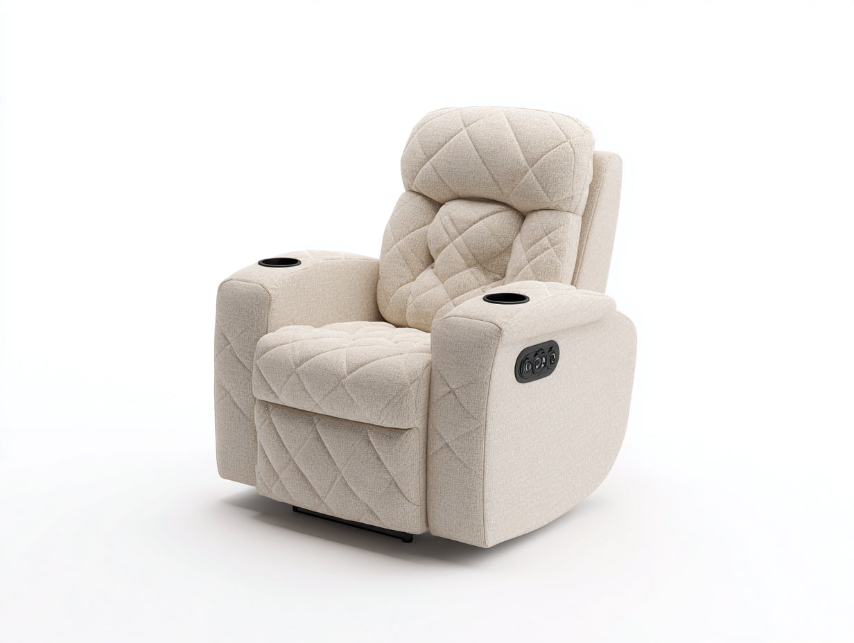 Sillón reclinable tapizado 98x94x106 cm - beige y negro - con portavasos