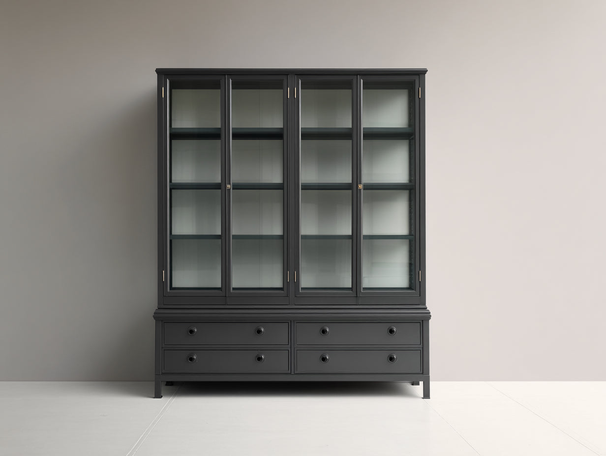Vitrinas madera y vidrio 180x45x220 cm - Gris oscuro-Negro - Diseño clásico con cajones